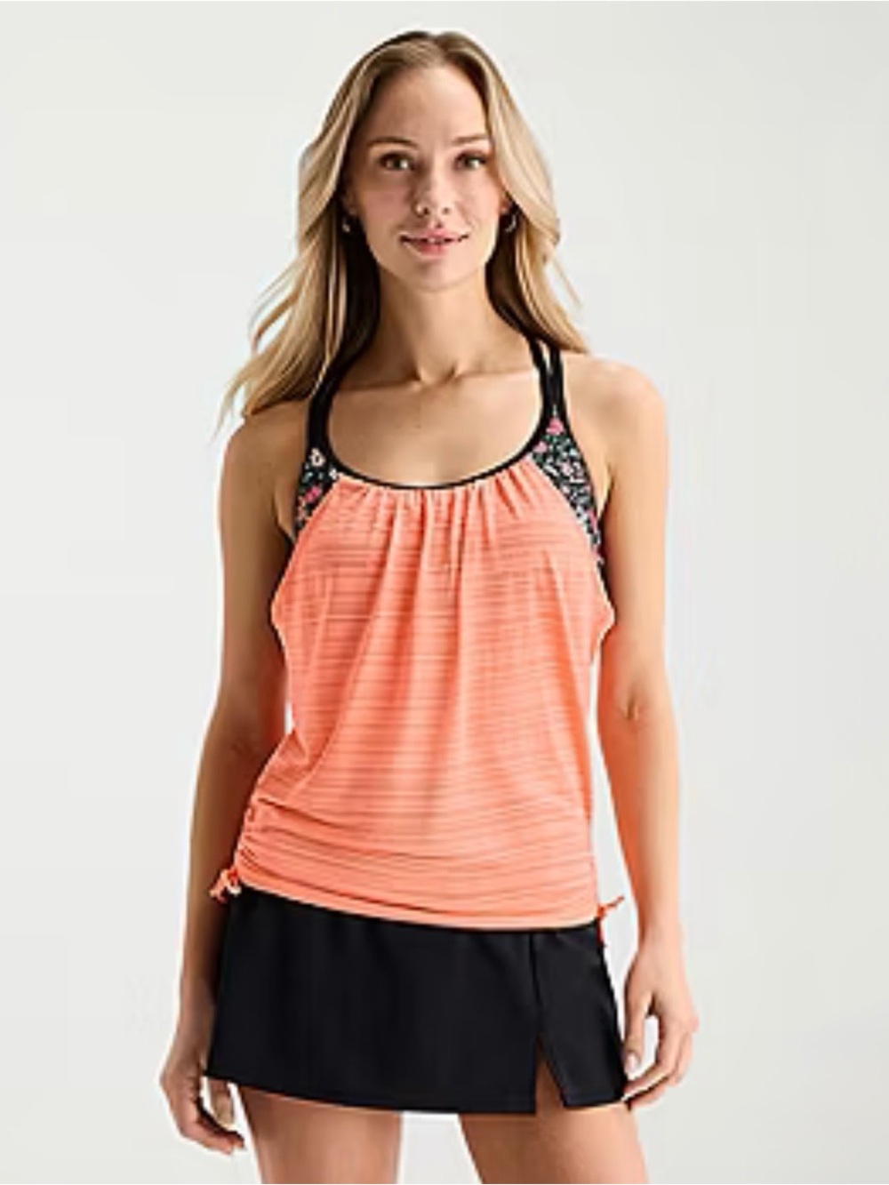 NWT Ruched Tankini Top Swim Tank Top UPF 30+ Racerback Built-in Bra Size Small